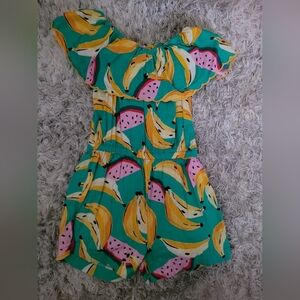 Old Navy Teal Fruit-Print Off-Shoulder Romper 3T